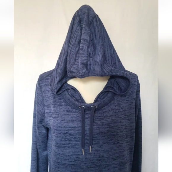 Athleta Blue Heathered Hooded Sweater Dress Medium Long Sleeve Pockets - Picture 2 of 5